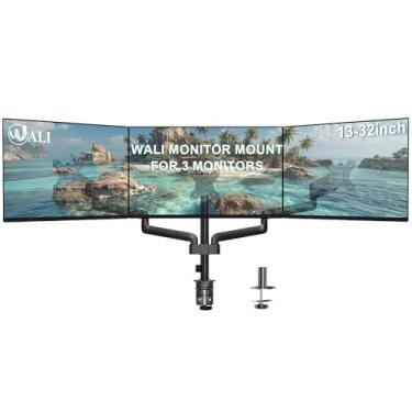 Imagem de WALI Suporte de monitor triplo para telas de 13 a 27 polegadas, suporte de mesa ajustável para 3 monitores com kit giratório, inclinação, braçadeira e ilhós, suporte de monitor triplo com braço de
