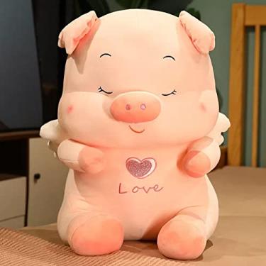 Imagem de suhang Bonito Anjo Sentado Porco Elástico Tecido Macio Almofada Rosa Bonito Brinquedo de Pelúcia Boneca Presente