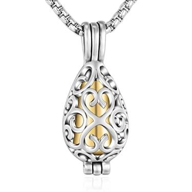 Imagem de XIUDA Colar de urna personalizado para cinzas humanas, flor de lótus, joia de cremação para papai, mãe, avô, avó, Aço inoxidável, aço inoxidável