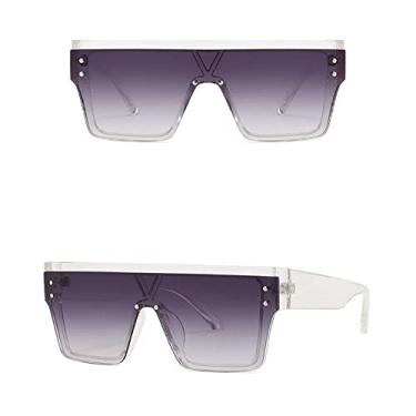 Imagem de Óculos de sol quadrados superdimensionados fashion femininos de luxo com topo plano rebite gradiente óculos de sol masculinos para condução ao ar livre, C4 cinza claro, tamanho único