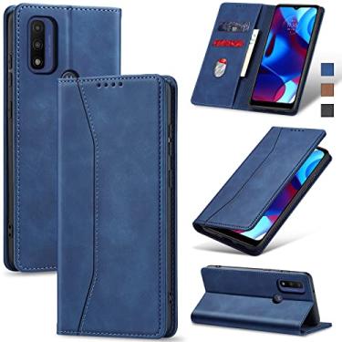 Imagem de Jasonyu Flip Carteira Capa para Moto G Pure,Capinha Folio Magnética de Couro com Suporte para Cartão,Suporte para Chute - Protetora Durável de TPU à Prova de Choque para Telefone,Azul
