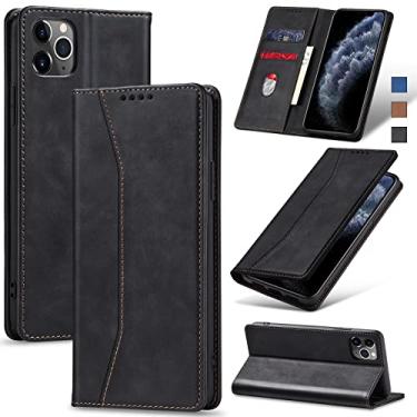 Imagem de Jasonyu Flip Carteira Capa para iPhone 11 Pro Max,Capinha Folio Magnética de Couro com Suporte para Cartão,Suporte para Chute - Protetora Durável de TPU à Prova de Choque para Telefone,Preto