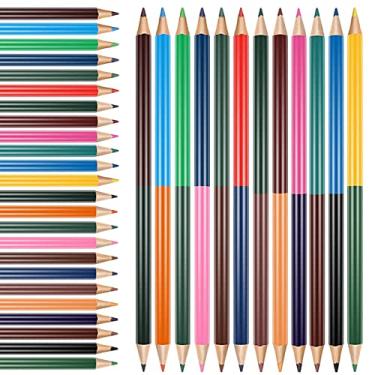 Imagem de YOLUFER 24 lápis de cor, 24 cores, lápis apagáveis de ponta dupla, lápis de arte pré-afiados para desenho, verificação de mapas, testes de coloração, classificação