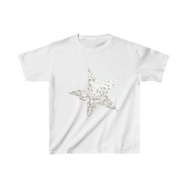 Imagem de Y2K Baby Tees for Women Cute Graphic Printed Crop Top Camiseta Star/Floral Manga Curta Gola Redonda Solta, Estrela azul-celeste, M