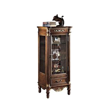 Imagem de Armário de vinho de madeira com portas de vidro, 3 prateleiras, armário de exibição de vidro para sala de estar, armário de bar de chão, armários de vinho domésticos de 55 x 45 x 130 cm