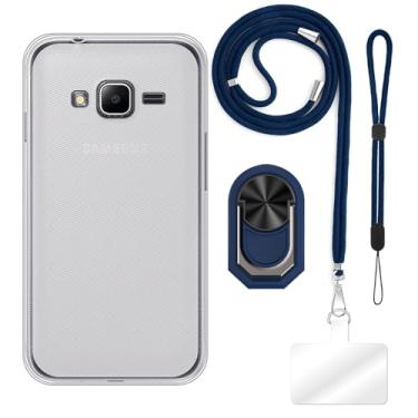 Imagem de Capa projetada para Samsung Galaxy J1 Mini Prime (10 cm) + cordão ajustável transversal e pescoço, alça de pulso macia e suporte de anel de dedo estilo mecha com suporte