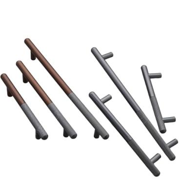 Imagem de Puxador serrilhado de dois tons para porta de armário, puxador industrial para gavetas, móveis, cozinha, cinza, 128mm
