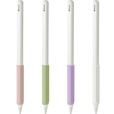 Imagem de YINVA 4 peças de suporte ergonômico compatível com Apple Pencil 2ª geração, capa de silicone premium acessórios compatíveis com iPad Pencil 2 Gen (rosa, roxo, verde, branco)