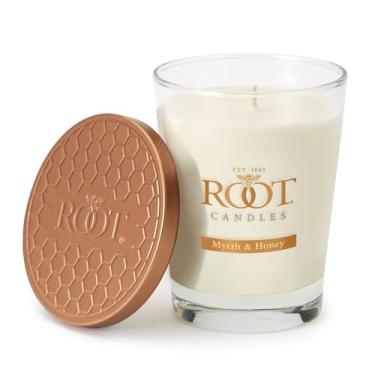 Imagem de Root Candles Velas perfumadas, mistura de cera de abelha de favo de mel, vela artesanal premium, veriglass grande, mirra e mel