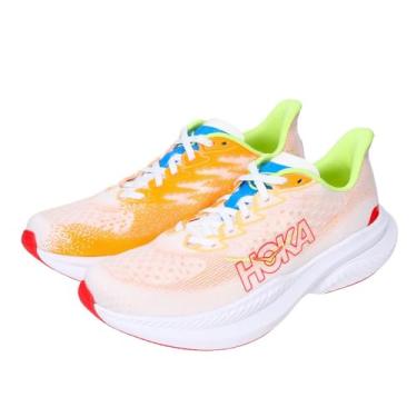 Imagem de HOKA ONE ONE Mach 6 Tênis masculino, Branco/Solar Flare, 39