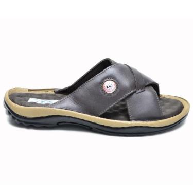 Imagem de Sandália Chinelo Masculina Conforto De Couro Palmilha Gel - CLA - CLE,