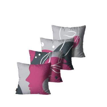 Imagem de Kit com 4 Capas de Almofadas Mdecore Abstratas Rosa e Cinza 45x45