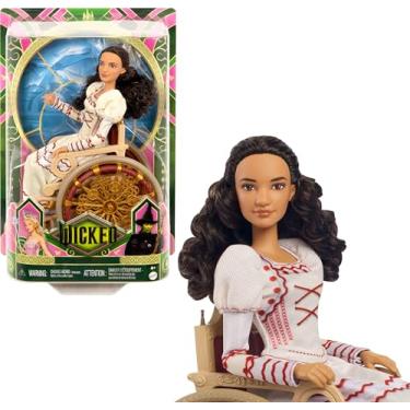 Imagem de Mattel Universal Wicked Nessarose Fashion Doll e acessórios, incluindo cadeira de rodas, com cabelo castanho encaracolado, visual de salão de baile articulável e removível