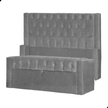 Imagem de Kit Cabeceira e Calçadeira Baú Emma Suede King 195 cm - Fina Mobília, 