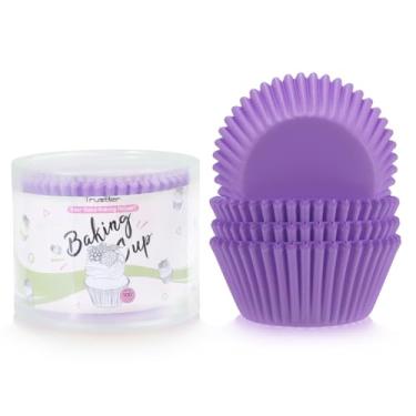 Imagem de Copos para assar com confiança, 100 peças de papel de cupcake forro de papel moldes antiaderentes para assar copos para casamentos, aniversários, chás de bebê ou festas de fim de ano, Roxa