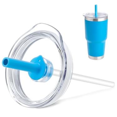 Imagem de Prurex Tampa de canudo de silicone de 850 g para Yeti Rambler, Old Style Rtic e mais, tampa de substituição para copo de 9,4 cm de diâmetro, tampa de copo com canudo (azul)