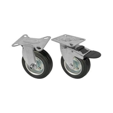 Imagem de Kit 2 un roda rodízio fixo giratório trava borracha maciça 3 - AJAX