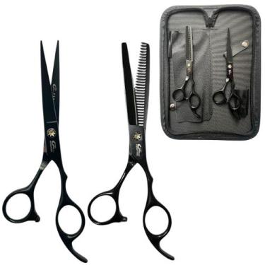 Imagem de Kit Tesoura Barbeiro Profissional Umi Laser Desfiadeira 6.0