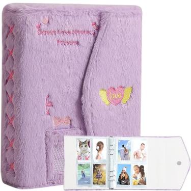Imagem de SZHTSWU Álbum De Fotos Pelúcia Kpop Com Fichário A5, 20 Capas Internas 3" Para Fotos, Folhas Soltas, Recarregável, 6 Argolas, Capa Guardar Cartões (Roxo)