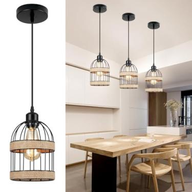 Imagem de Senyshilon Luminárias Pendentes De Vime Para Ilha Cozinha, Luminárias/Lustres Mesa Estilo Boho Sala Jantar, Lustres Pretos Fazenda Sala, Entrada, Corredor