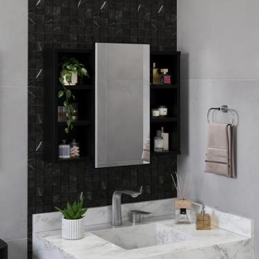 Imagem de Espelheira Para Banheiro Com Nichos Armário Aéreo Com Espelho Organiza