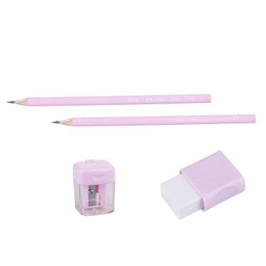 Imagem de Kit Faber Castell 2 Lápis com Borracha e Apontador Rosa