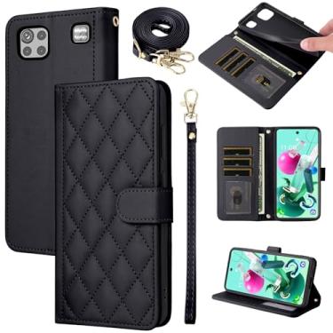 Imagem de Furiet Argyle Capa carteira para LG K92 5G com alça de ombro, compartimentos para cartões, bolsa fólio, acessórios de couro PU de luxo para LGK925G K 92 92K LMK920AM Q92 G5 feminino masculino preto