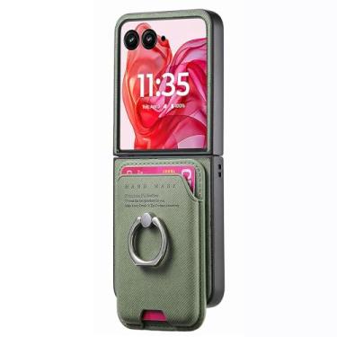 Imagem de POYUFRG Capa magnética para Motorola Razr 60 Ultra/60 Pro/60, carteira destacável com porta-cartões, capa de couro antiderrapante com suporte giratório de metal, verde, 60 Ultra