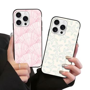 Imagem de Zrutru Pacote com 2 capas de telefone de conchas de praia para iPhone 16 Pro Kawaii, capa com estampa de arte de concha do mar, para meninas, mulheres, meninos, homens, capa de verão macia TPU Funda