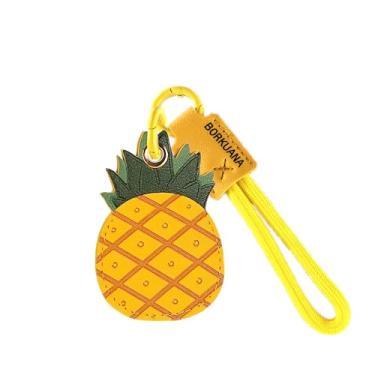 Imagem de Capa de couro compatível com AirTag, linda capa protetora com chaveiro e cordão, antiarranhões, rastreador GPS para chaves, bolsa, animais de estimação (abacaxi)