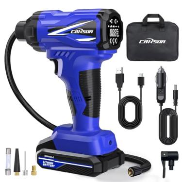 Imagem de carsun Inflador De Pneus Compressor De Ar Portátil, Bomba De Pneu De Carro Sem Fio Com Bateria De Íon De Lítio Recarregável Bomba De Ar Portátil De 150 Psi Com Medidor De Pressão Digital Para Pneus
