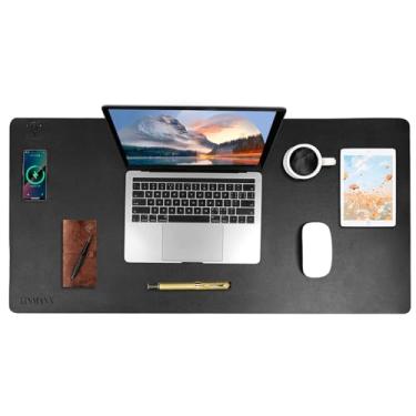 Imagem de Linmanx Mouse Pad Com Carregamento Sem Fio Para Mesa, Grande, 32" X 16", À Prova D'Água, Preto, Couro, Mousepad Computador, Protetor Antiderrapante Teclado E (Preto-G)