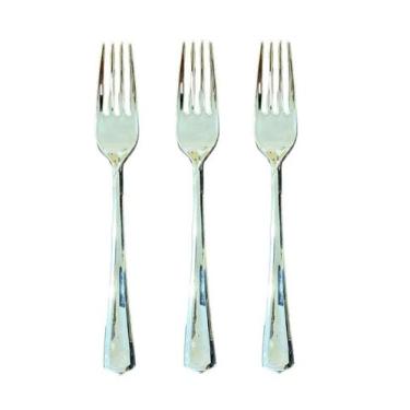 Imagem de Kit 100 Garfos Descartáveis De Luxo Em Plástico Prata 18Cm - Blook