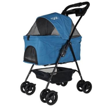 Imagem de Carrinho de Passeio Pet Tuut Dobrável para Cães e Gatos até 15kg Azul 
