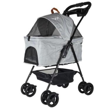 Imagem de Carrinho de Passeio Pet Tuut Dobrável para Cães e Gatos até 15kg Cinza