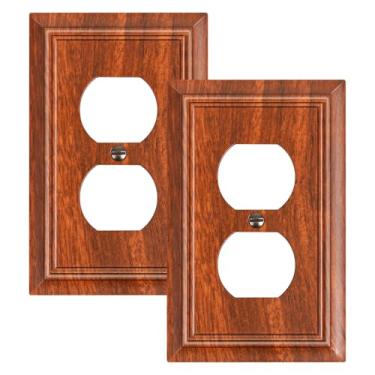 Imagem de Pacote com 2 placas de cobertura de tomada duplex, placas decorativas de grão de madeira e tampas de tomada, placas de parede de fibra de bambu natural para tomadas elétricas, 1 capa de receptáculo de
