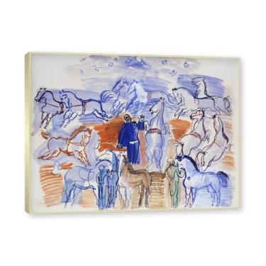 Imagem de NHLDZYH Moldura champanhe. Folhas impressionistas, (cavalos de circo) de Raoul Dufy, reprodução de quadros, quadros de pinturas famosas, imagem murais quartos. 60x80cm