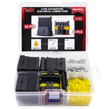Imagem de TMH Kit de conectores elétricos de 6 pinos 260 peças Conectores de terminal de fio elétrico automotivo pino macho e fêmea automotivo para carro, caminhão, motocicleta, barco marítimo