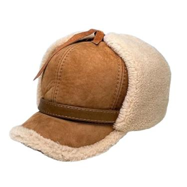 Imagem de Chapéu feminino de couro térmico de inverno de ovelha boné térmico para uso externo para prevenção de frio touca de pelúcia broca leve G