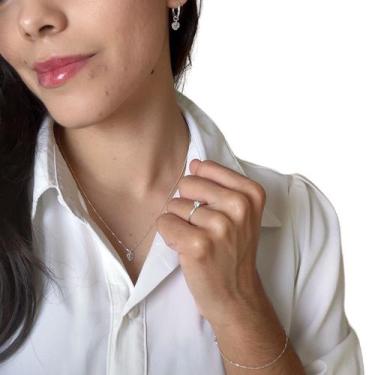 Imagem de Kit Prata 925 Colar Ponto Luz Coração e Anel Solitário