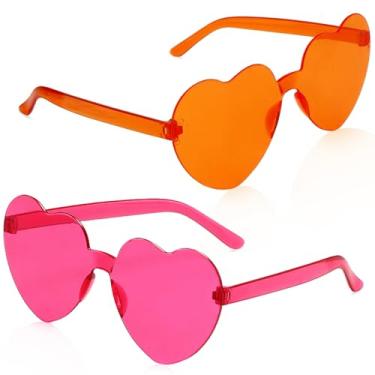 Imagem de Orange Heart Sunglasses Hot Pink Heart Sunglasses Halloween Glasses for Women Neon Party Glasses Bachelorette Bachelor Birthday Halloween Costume Night Valentine's Theme Party Accessories 2 Pack