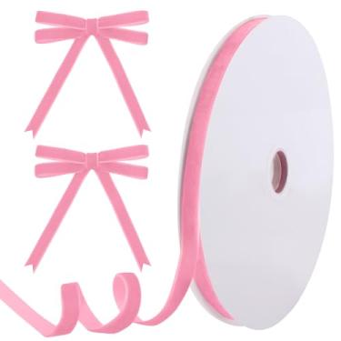 Imagem de Tsorode Fita de veludo rosa de 25 metros para árvore de Natal, fita de Natal de veludo de 0,9 cm para embrulho de presente, artesanato, guirlanda de laço, decorações de férias (rosa)