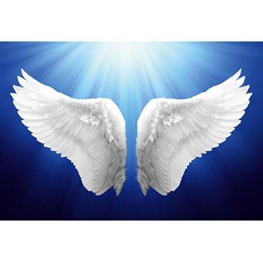 Imagem de Haoyiyi 2,7 x 1,8 m Pano de fundo para o dia dos namorados voando asas de anjo brancas luz do sol fundo romântico fotografia fotografia recém-nascido mãe senhora chá de bebê aniversário primavera