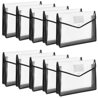 Imagem de Molain Pacote com 10 pastas de arquivo expansíveis de plástico, branco, tamanho A4, impermeável, organizador de documentos, bolsa com fecho de pressão com bolso para cartão, pastas transparentes de