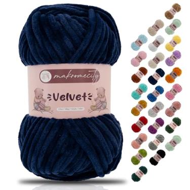 Imagem de Makromecity Fio de veludo 100 g (3,5 oz) / 120 m (132 jardas) fio de chenille premium 100% poliéster, ultra macio, antibolinhas, lavável na máquina, 30 cores para tricô e crochê (azul royal, 1 novelo)