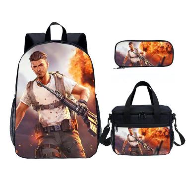 Imagem de Conjunto de mochilas Free Fired Hero School, 3 unidades com bolsa de ombro