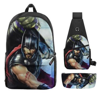 Imagem de Conjunto de mochilas Thors Anime, 3 peças para mochila escolar infantil