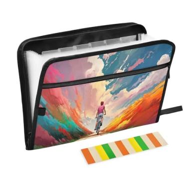Imagem de Wassud Biking Girl Organizador de arquivos sanfonado com 13 bolsos, pastas expansíveis com abas e adesivos, tamanho carta A4, papel para recibos, documentos, pasta organizadora para viagens de