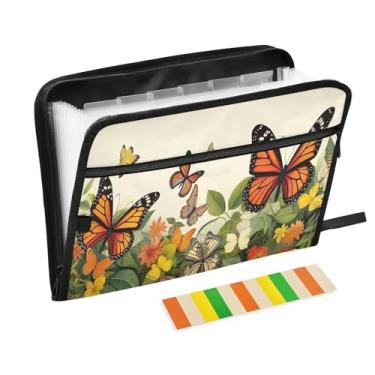 Imagem de Wassud Flores e borboletas (2) 13 bolsos organizador de arquivos sanfonado pastas de arquivo expansíveis com abas e adesivos, tamanho carta A4 papel recibo documento pasta organizador para viagens de
