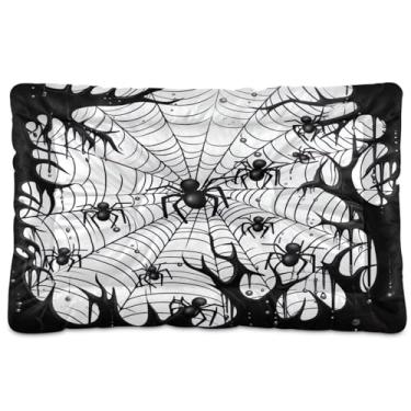 Imagem de Wassud Cama de cachorro Happy Halloween com fundo de teia, camas para cães pequenos, tapete lavável para animais de estimação, cama de gato para dormir, viagens, 45 x 61 cm